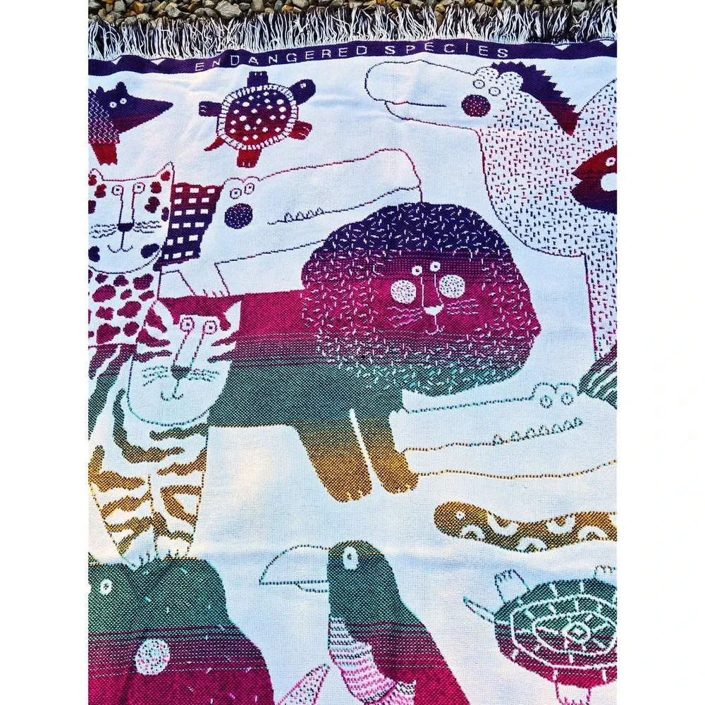 Vintage Goodwin Weavers 48x60 Endangered‎ Species Woven Cotton Throw Blanket
